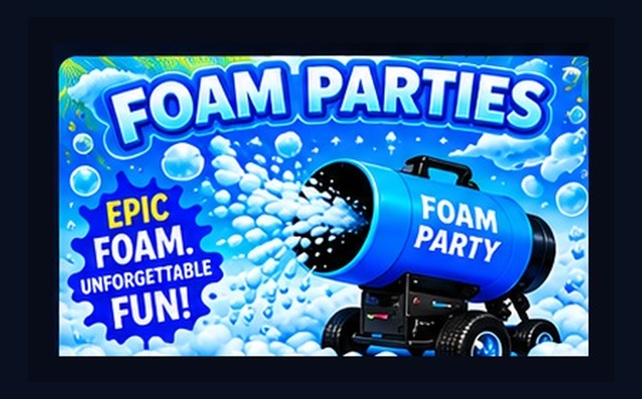 Foam cannon creating a foam party for children